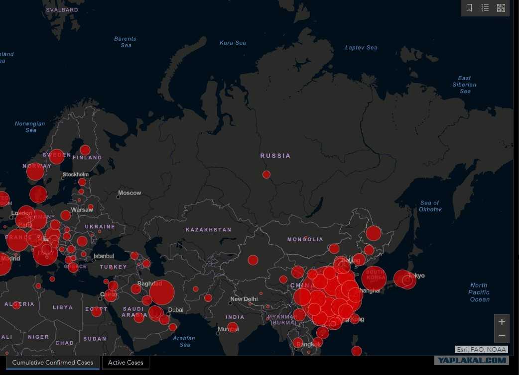 Карта мира с данными о зараженных, погибших и вылечившихся от коронавируса людях.